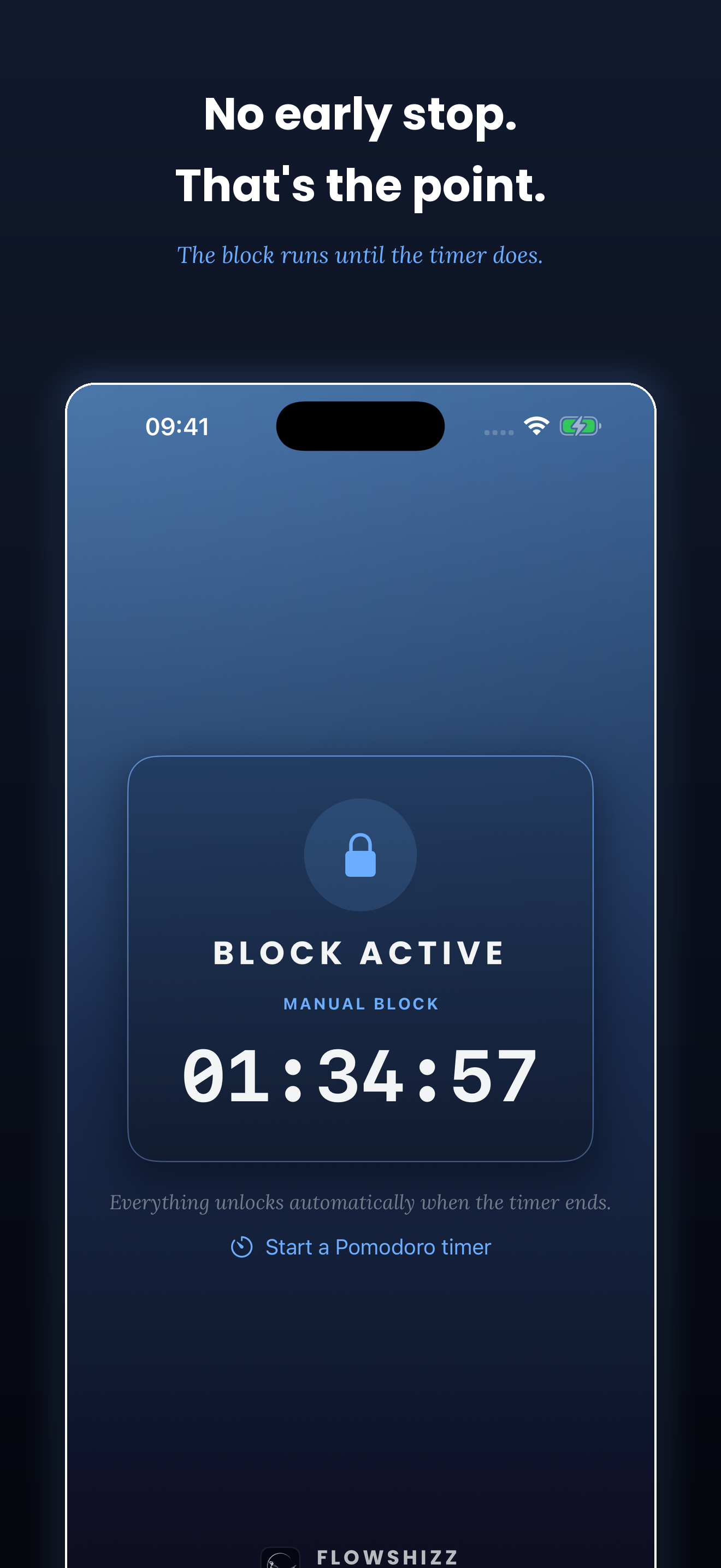 FlowShizz active block countdown with no early stop.